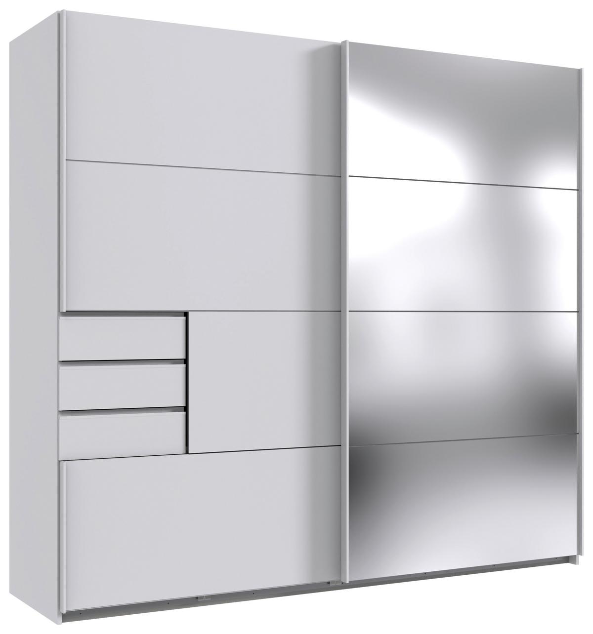 Schwebetürenschrank Saigon in Weiß ca. 225x208x64cm - Silberfarben/Weiß, KONVENTIONELL, Glas/Holzwerkstoff (225/208/64cm) - Premium Living