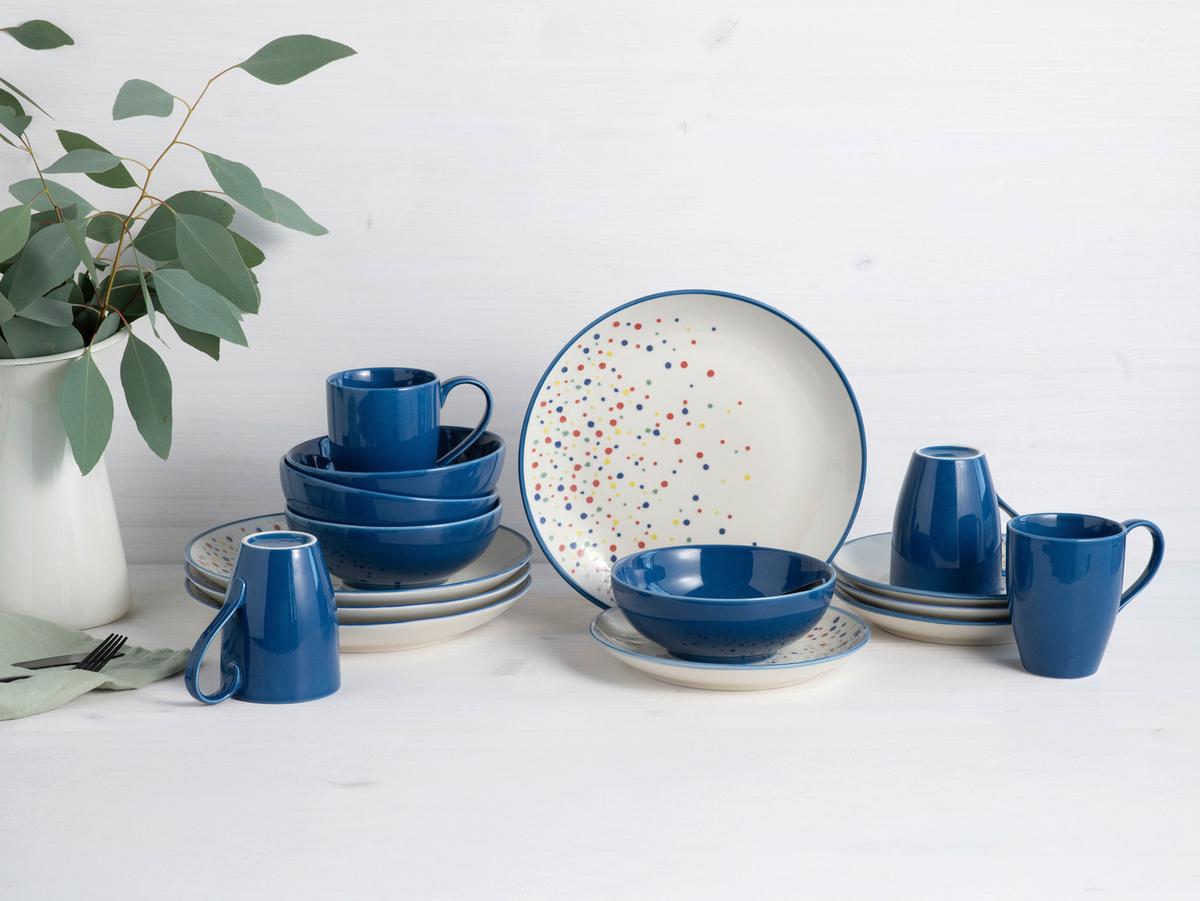 Kombinirani Servis Joy Blue, 16-Delni - modra/krem barve, Basics, keramika - Creatable