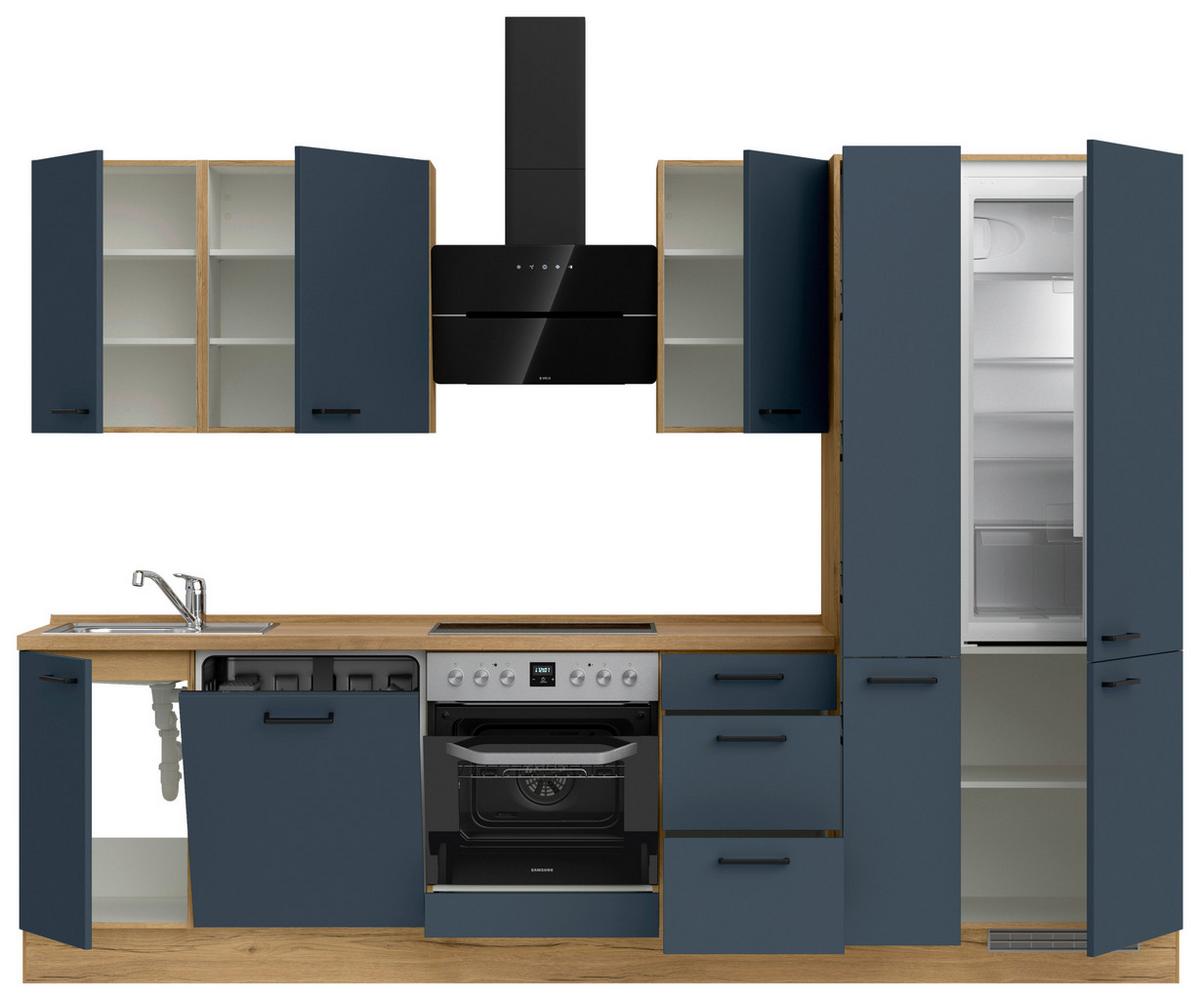 Küchenblock Easytouch High m. Geräten Dunkelblau - Eichefarben/Schwarz, MODERN, Holzwerkstoff/Metall (300cm) - Nobilia