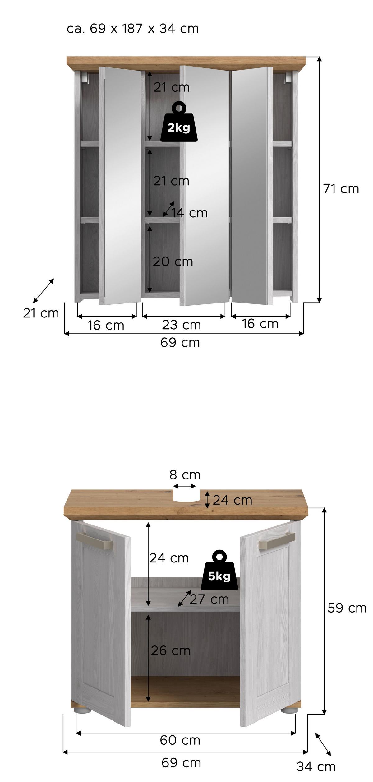 Badezimmer Verona Lärchenfarben/Eiche Artisan - Silberfarben/Lärchefarben, Trend, Glas/Holzwerkstoff (69cm) - MID.YOU
