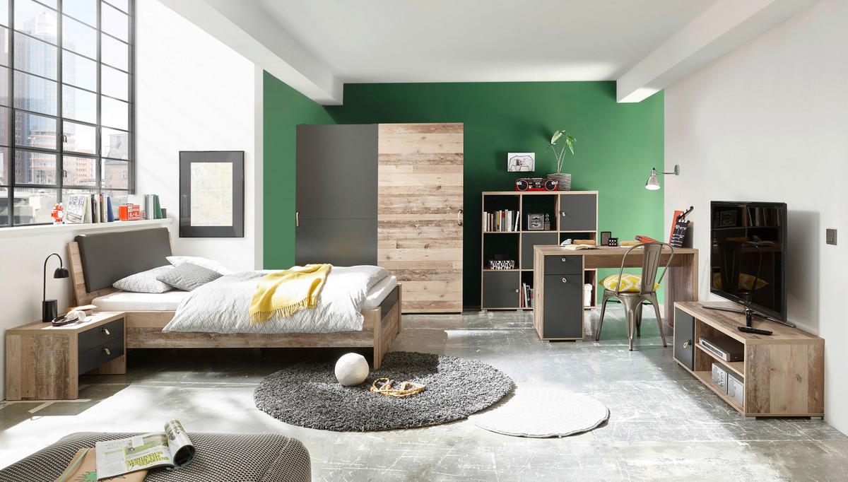 Bett in Anthrazit/Fichtefarbe 'Merlin' - Fichtefarben/Anthrazit, Basics, Holzwerkstoff/Kunststoff (140/200cm) - MID.YOU