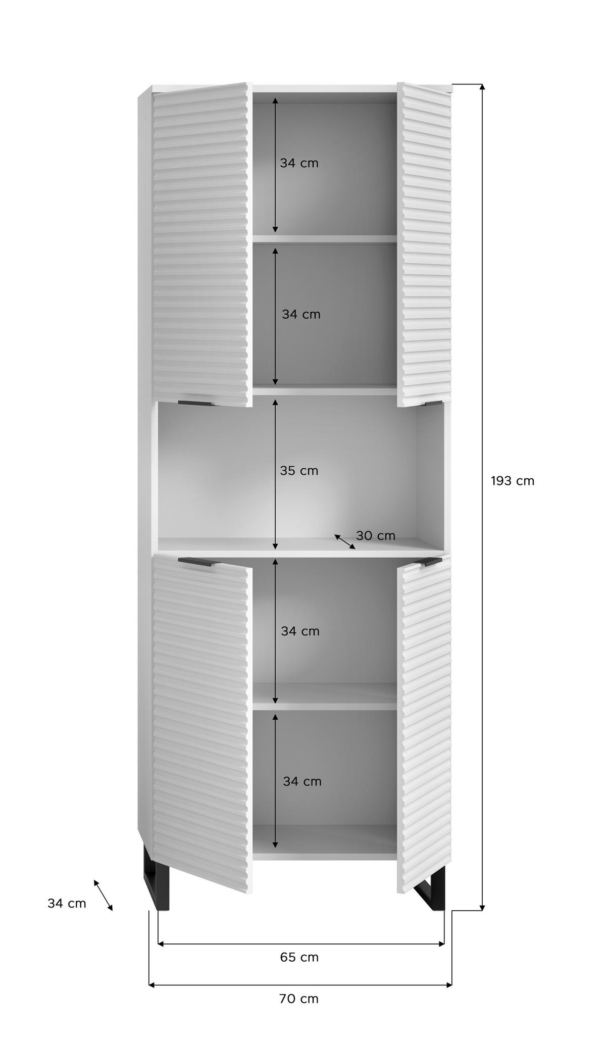 Hochschrank Riff ca. 70x193 cm Weiß/Schwarz - Schwarz/Weiß, MODERN, Holzwerkstoff/Metall (70/193/34cm) - MID.YOU