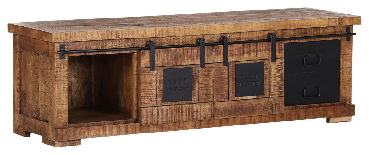 KOMODA NISKA BARNEY - kolor naturalny/czarny, Konventionell, metal/drewno (160/50/45cm) - Landscape