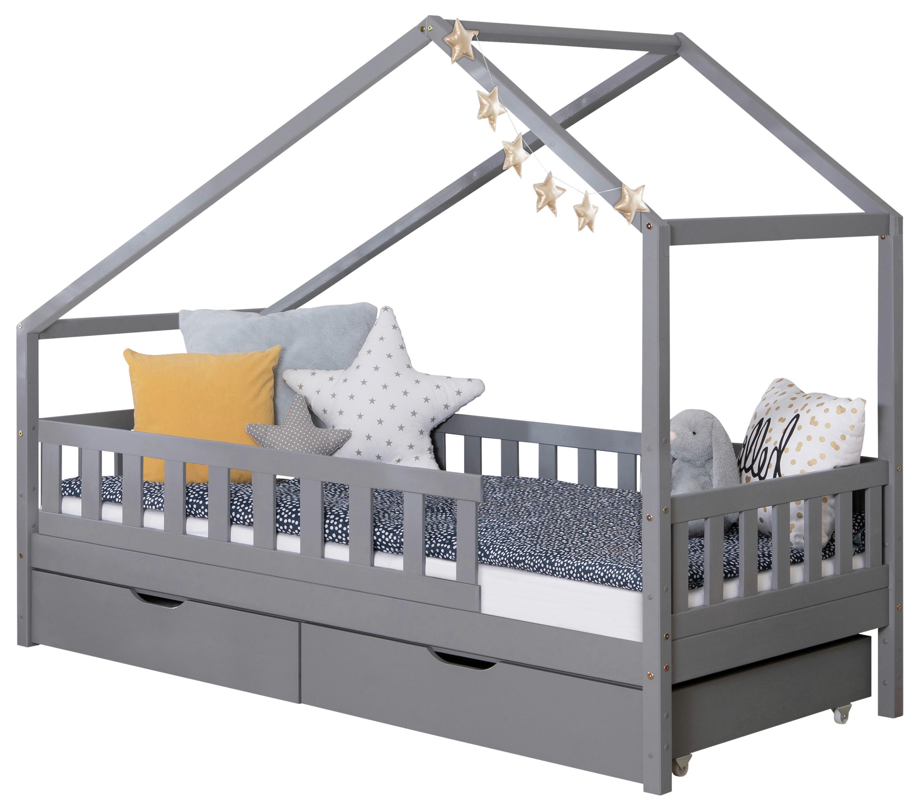 Hausbett Lou ca. 90x200 cm Holz Hellgrau - Hellgrau/Naturfarben, MODERN, Holz (90/200cm) - MID.YOU