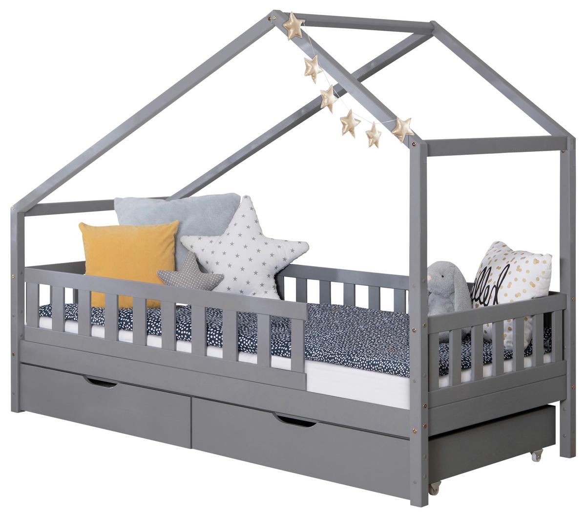 Hausbett Lou ca. 90x200 cm Holz Hellgrau - Hellgrau/Naturfarben, MODERN, Holz (90/200cm) - MID.YOU