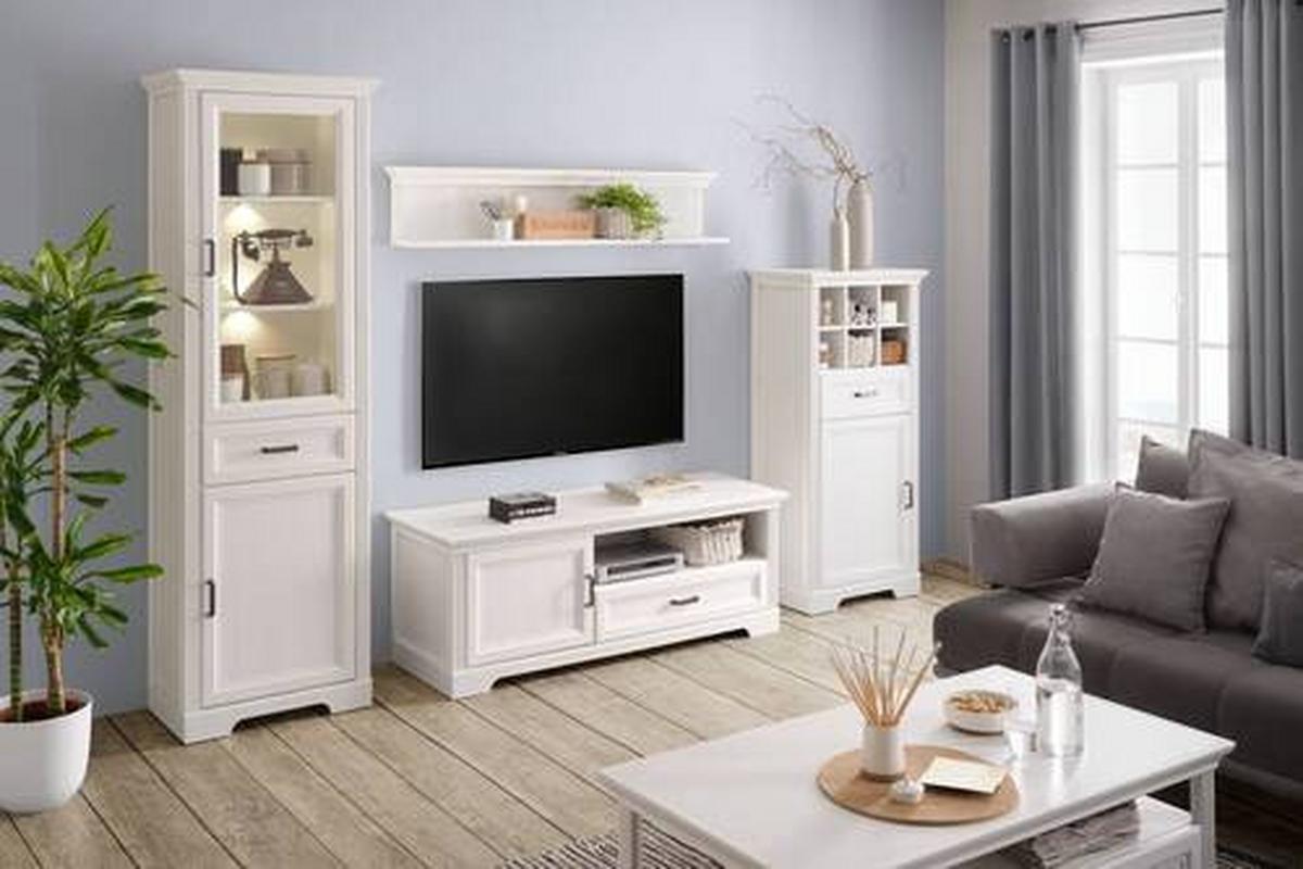 Vitrine in Weiss - Pinienfarben, Romantik / Landhaus, Holzwerkstoff/Metall (66/204/42cm) - Zandiara