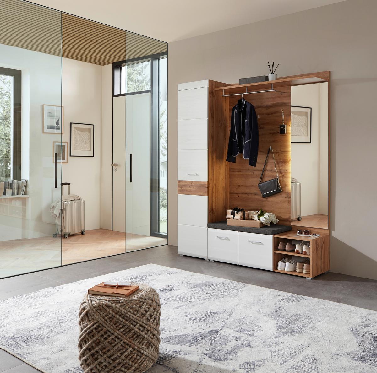 Garderobenschrank in Weiß/Eichefarben - Eichefarben/Weiß, KONVENTIONELL, Holzwerkstoff (46/200/40cm) - Mömax
