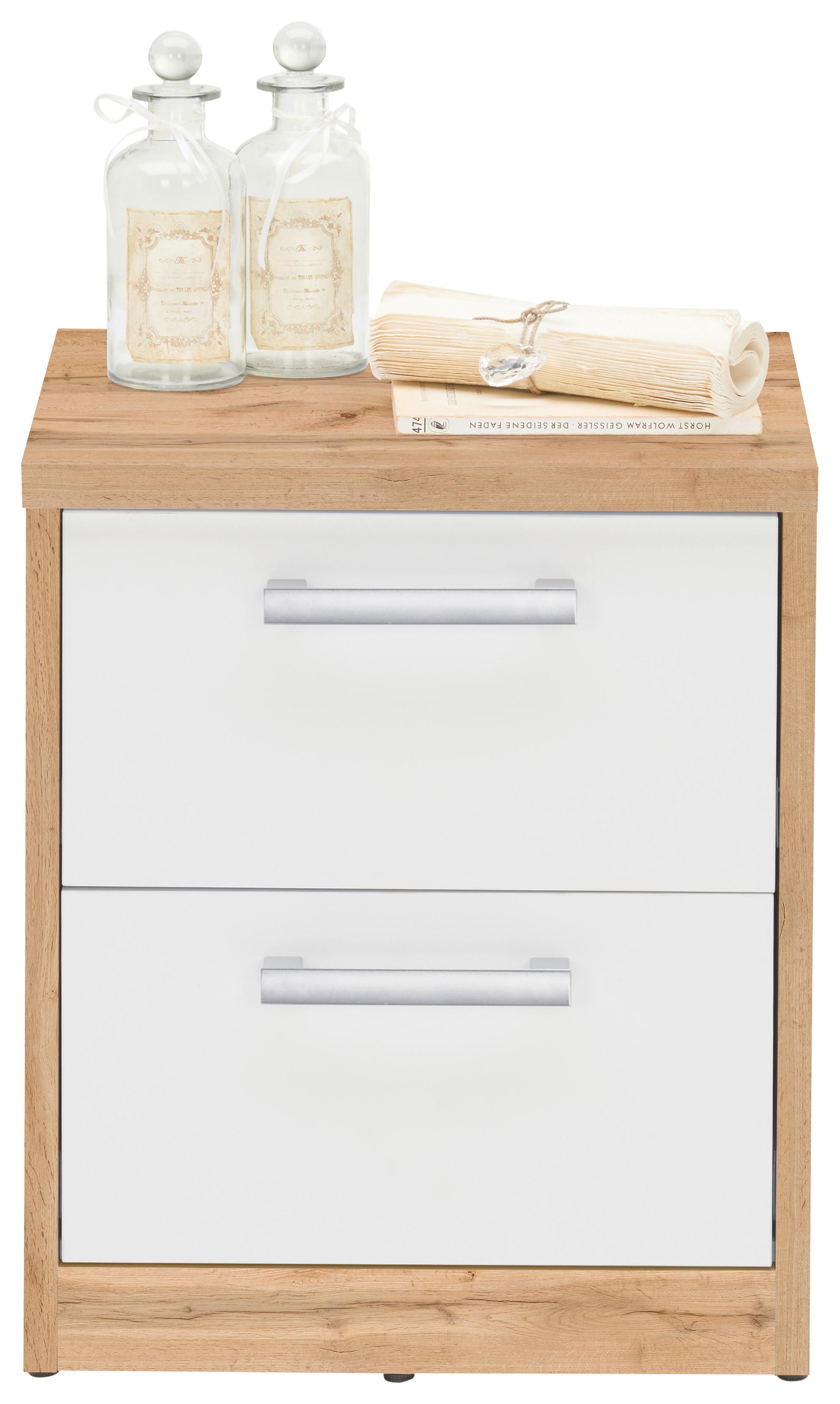 SZAFKA NOCNA EASY - kolor srebrny/dąb wotan, Basics, materiał drewnopochodny (38/46/36cm) - Xora