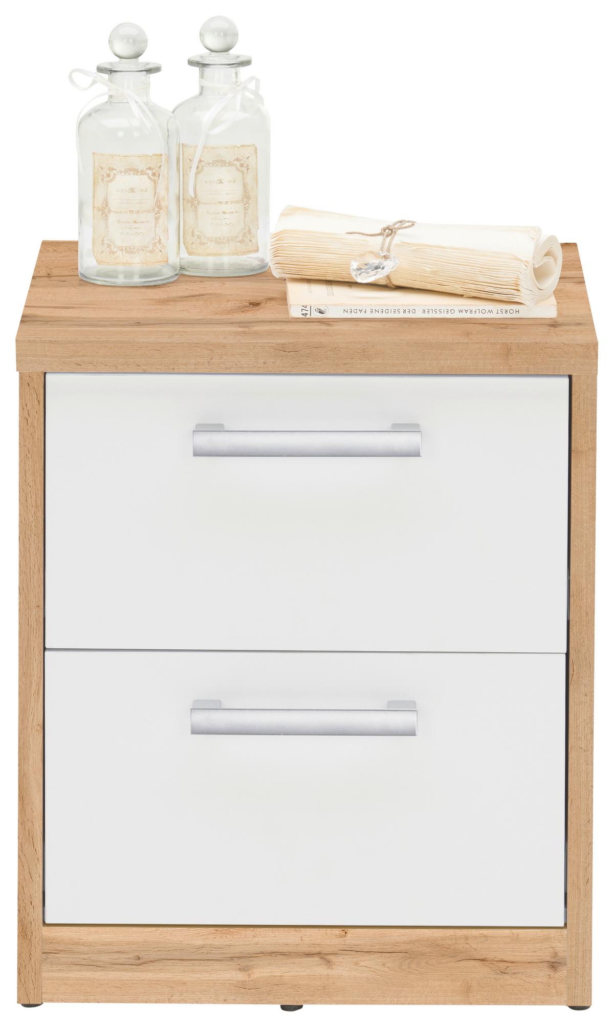 SZAFKA NOCNA EASY - kolor srebrny/dąb wotan, Basics, materiał drewnopochodny (38/46/36cm) - Xora