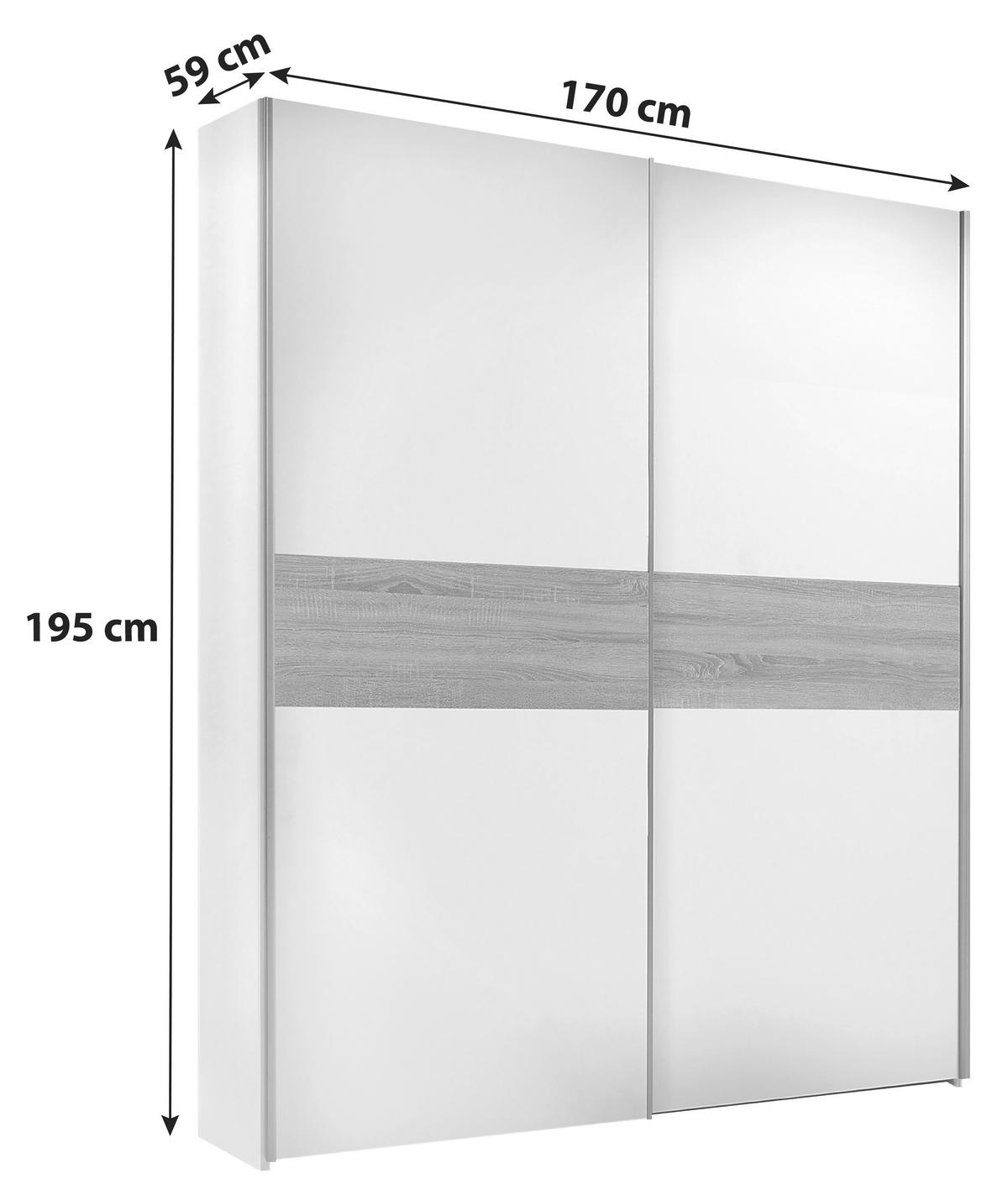 Omara Za Drsnimi Vrati Starter, Bela, Hrast, 170cm - barve hrasta/bela, Konvencionalno, kovina/leseni material (170/195/59cm) - P & B