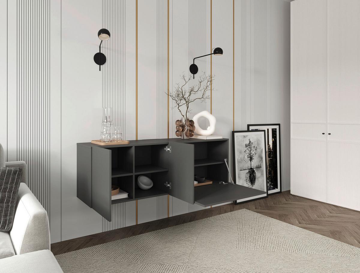 KOMODA NISKA NEWNIQ - antracytowy, Design, materiał drewnopochodny (150/50/42cm) - Hom`in