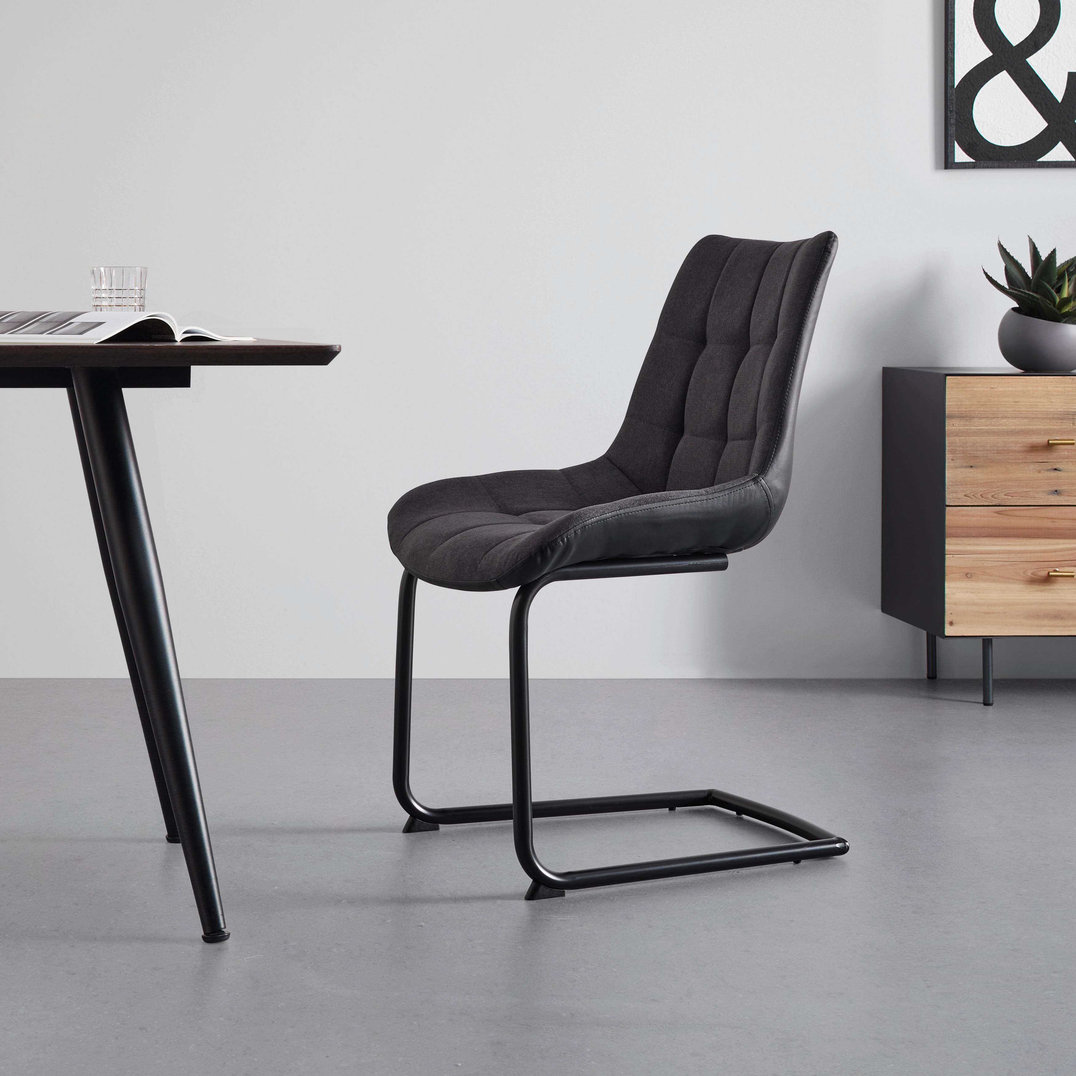 Schwingstuhl Marilea Grau Lederlook/Webstoff Gepolstert - Dunkelgrau/Schwarz, MODERN, Holz/Textil (53/86/61cm) - Bessagi Home