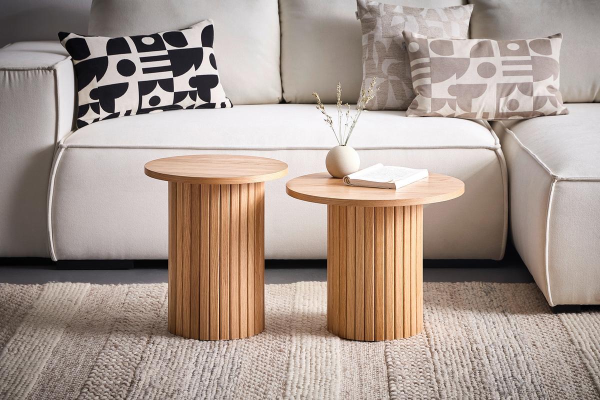 STOLIK BOCZNY PEDRO - kolor dębowy, Design, materiał drewnopochodny/drewno (50/50/40cm) - Xora