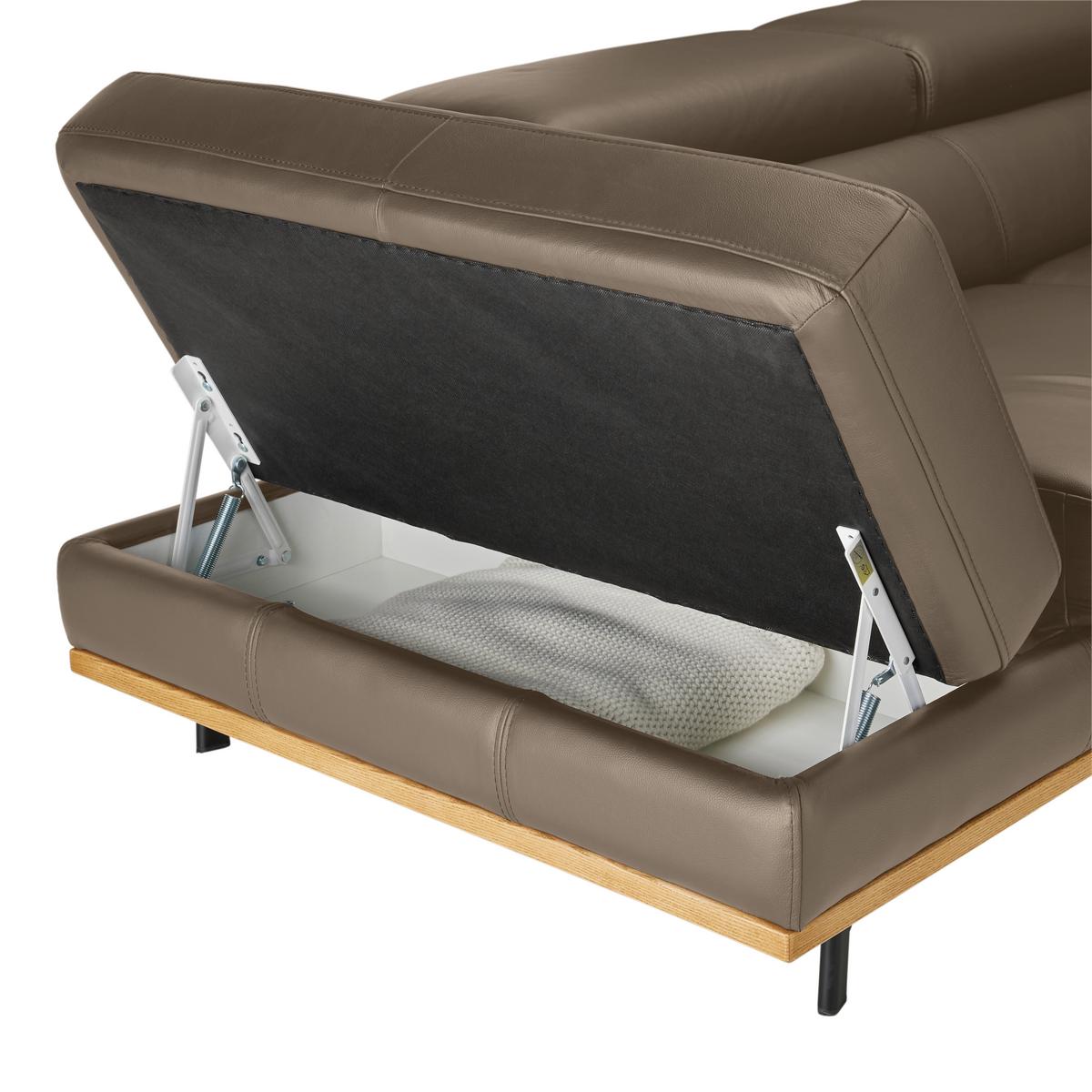 Wohnlandschaft Carmen links Haselnussfarben - Haselnussfarben/Schwarz, MODERN, Leder/Holz (292/72/226cm) - Premium Living
