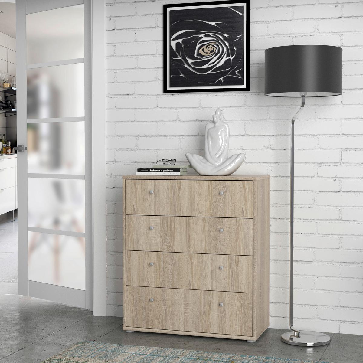 Komoda Tempra 2, Barva Hrasta - barve aluminija/hrast sonoma, Design, umetna masa/leseni material (73,7/85,5/34,8cm)