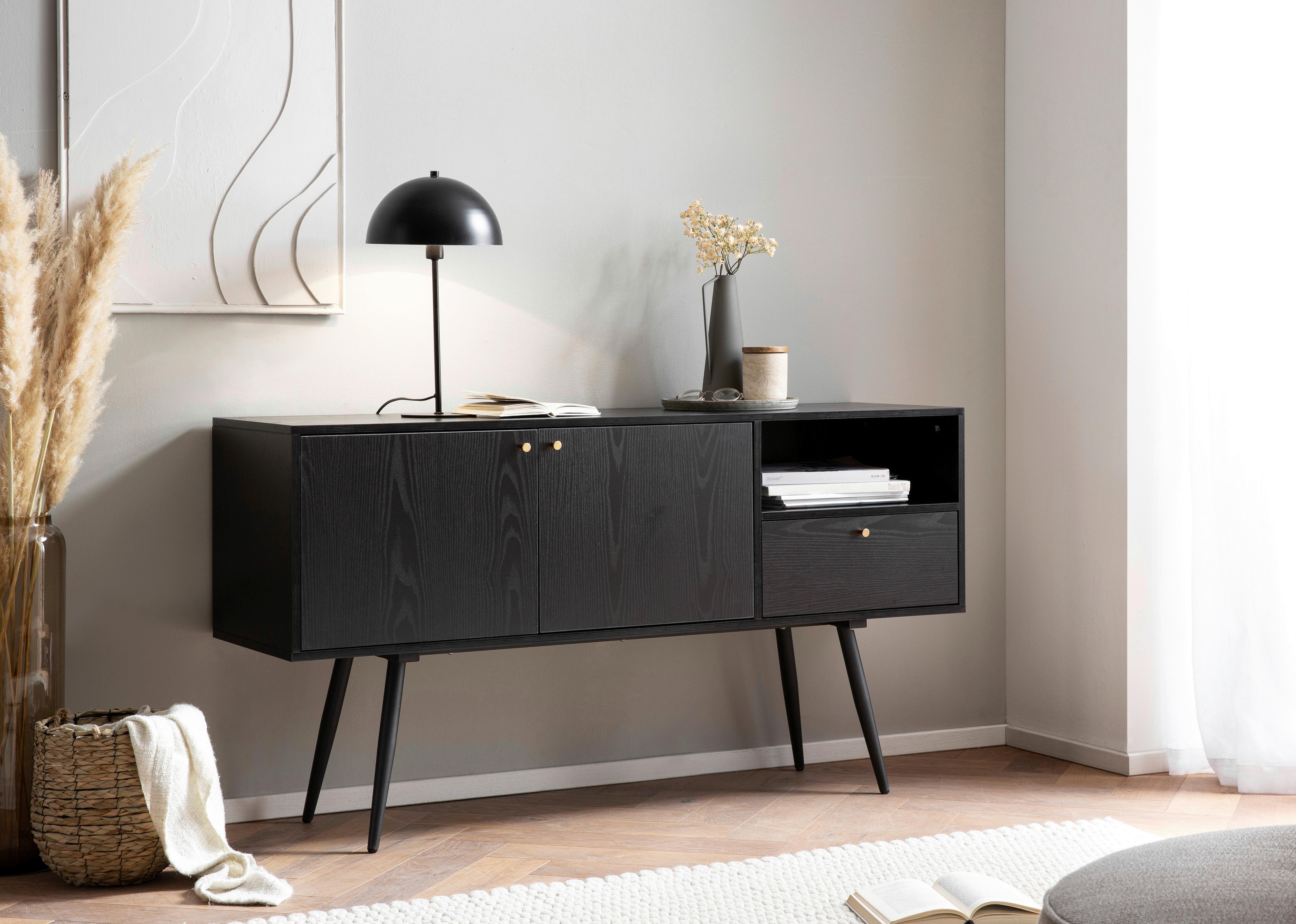 Komoda Wl6.826 - zlate barve/črna, Konvencionalno, kovina/leseni material (140/75/40cm) - Livetastic