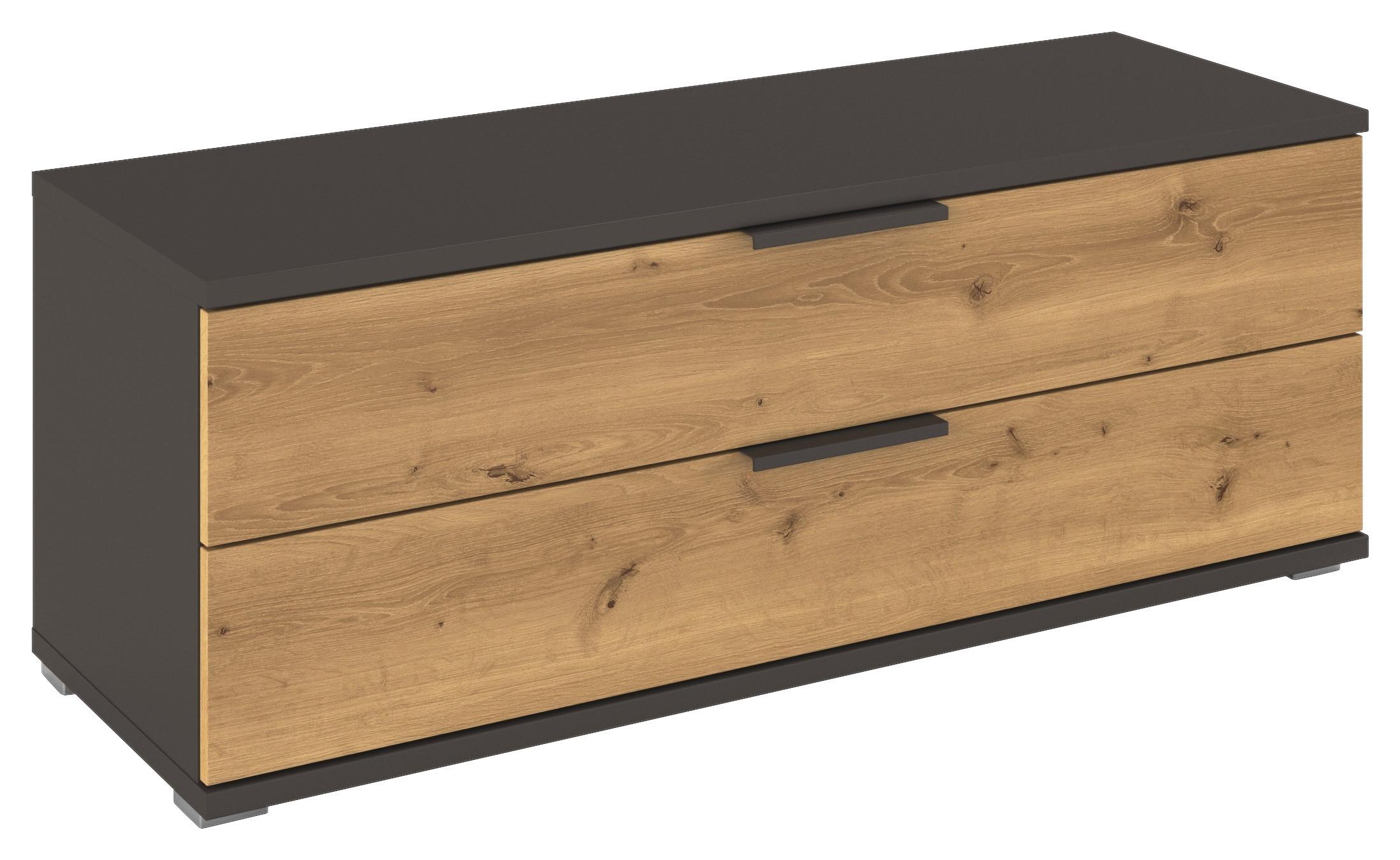 Nizka Omarica Endora, Barva Hrasta, Barva Grafita - barve hrasta/barve aluminija, Konvencionalno, kovina/leseni material (121/45/42cm) - Xora