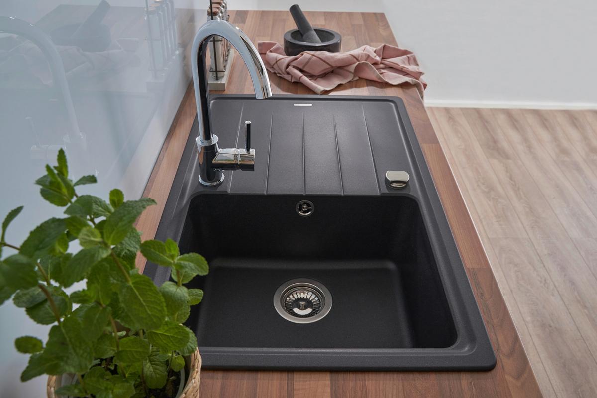 Granitspüle Columbia ca. 78x18,5x50 cm Schwarz - Schwarz, Trend, Stein (78/18,5/50cm) - Respekta