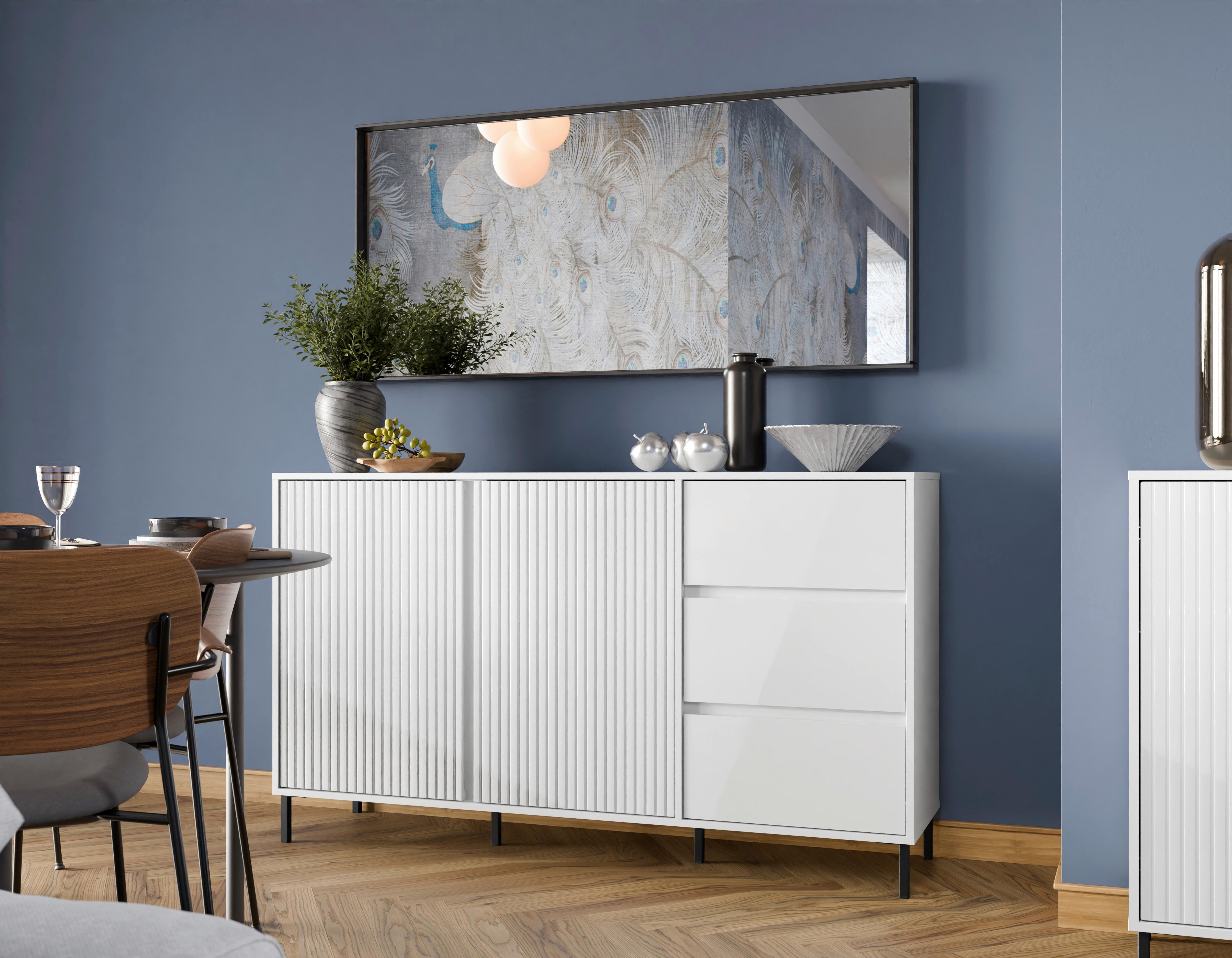 Komoda Avenale, Bela - črna/bela, Trend, kovina/leseni material (157,8/91,6/40cm)