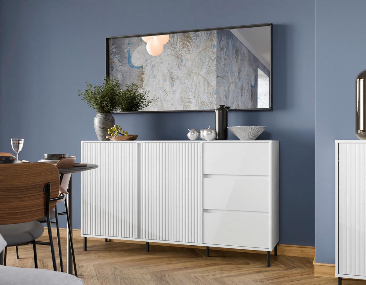 Komoda Avenale, Bela - črna/bela, Trend, kovina/leseni material (157,8/91,6/40cm)