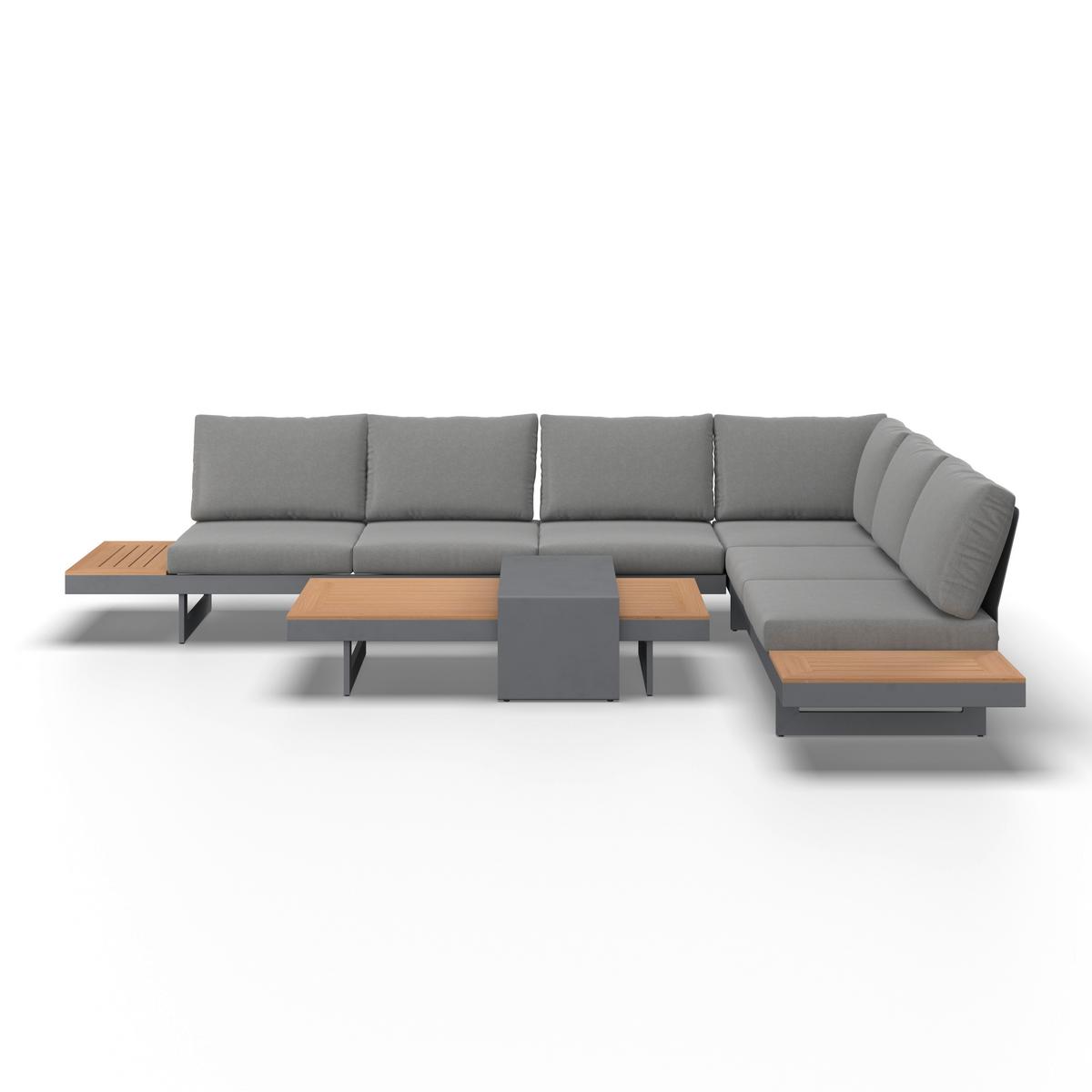 Loungegarnitur Sabrina Grau Metall/Outdoorstoff +Abdeckung - Dunkelgrau/Naturfarben, MODERN, Kunststoff/Textil (232/79/78cm) - Bessagi Garden
