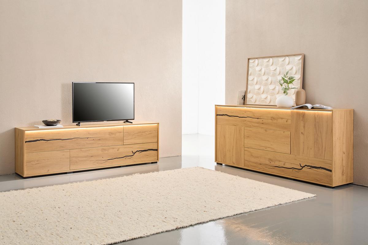 KOMODA SZEROKA LIA - kolor dębowy/czarny, Konventionell, materiał drewnopochodny (200/89/40cm) - Xora