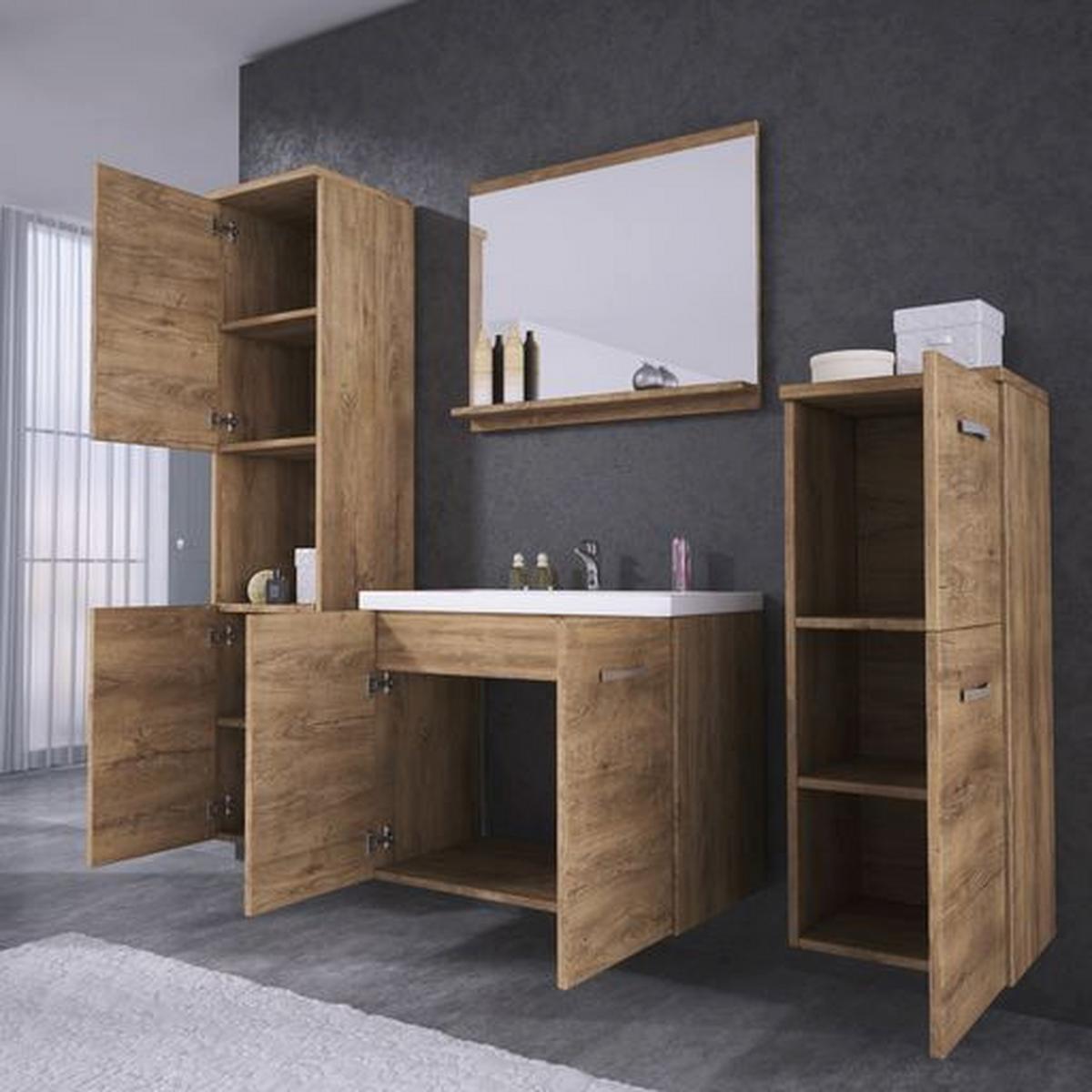 Badmöbel-Set 5-tlg. Malo ca. 140 cm Eiche - Eichefarben/Weiß, LIFESTYLE, Keramik/Holzwerkstoff (120cm) - P & B