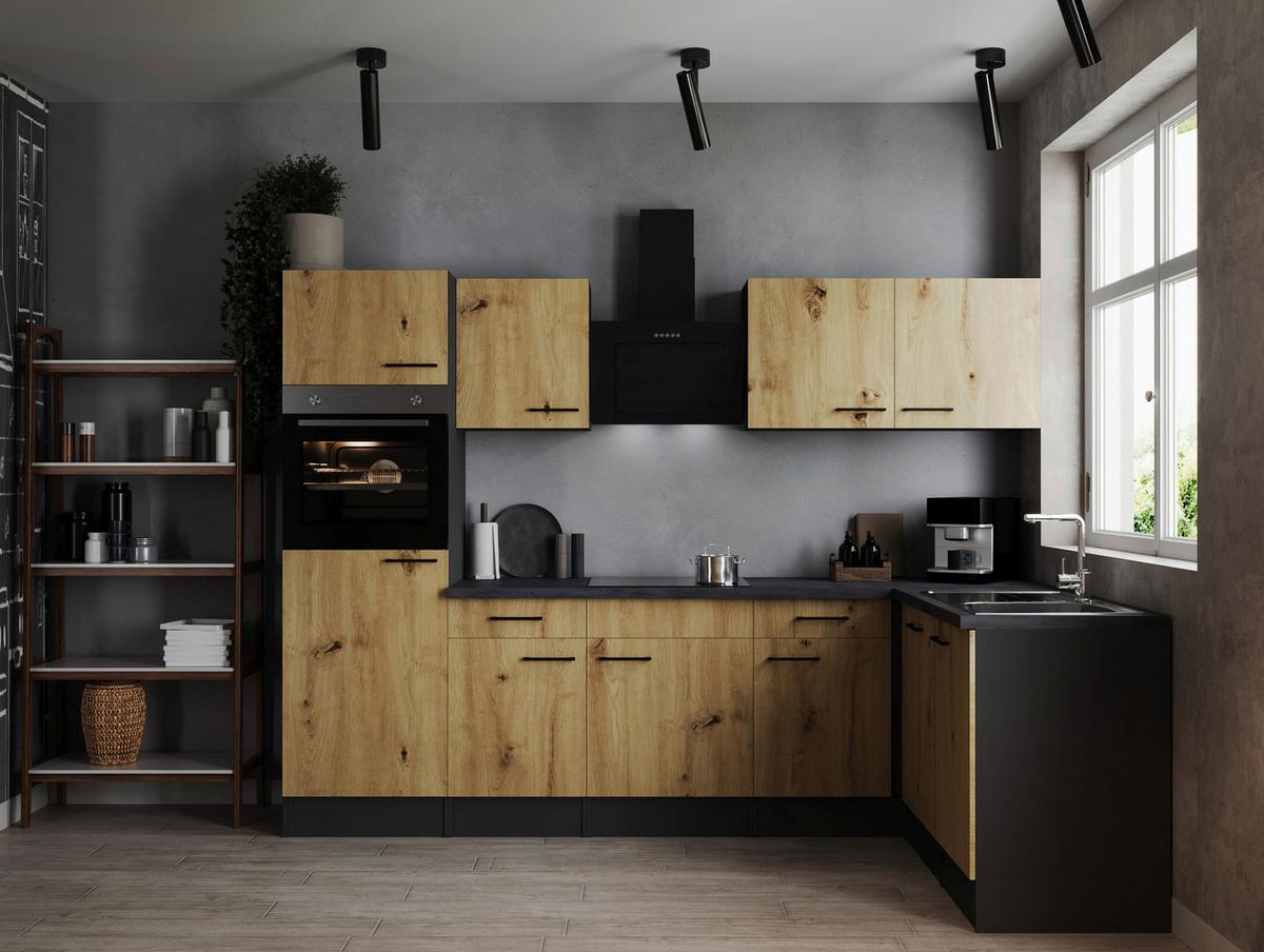 Kotna Kuhinja Z Aparati Oliver, 280x172cm - črna/siva, Design, kovina/leseni material (280/172cm) - Respekta