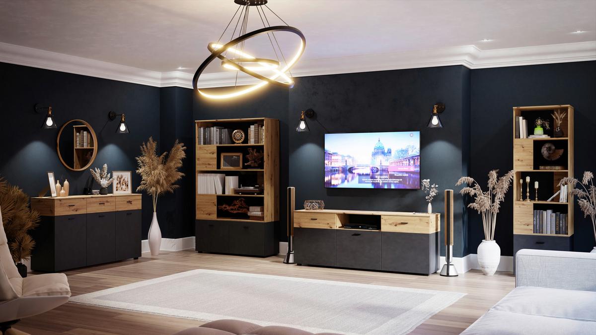 Raumteiler in Eiche Artisan - Schwarz/Eiche Artisan, Modern, Holzwerkstoff/Kunststoff (120,1/195/41,3cm) - Mömax