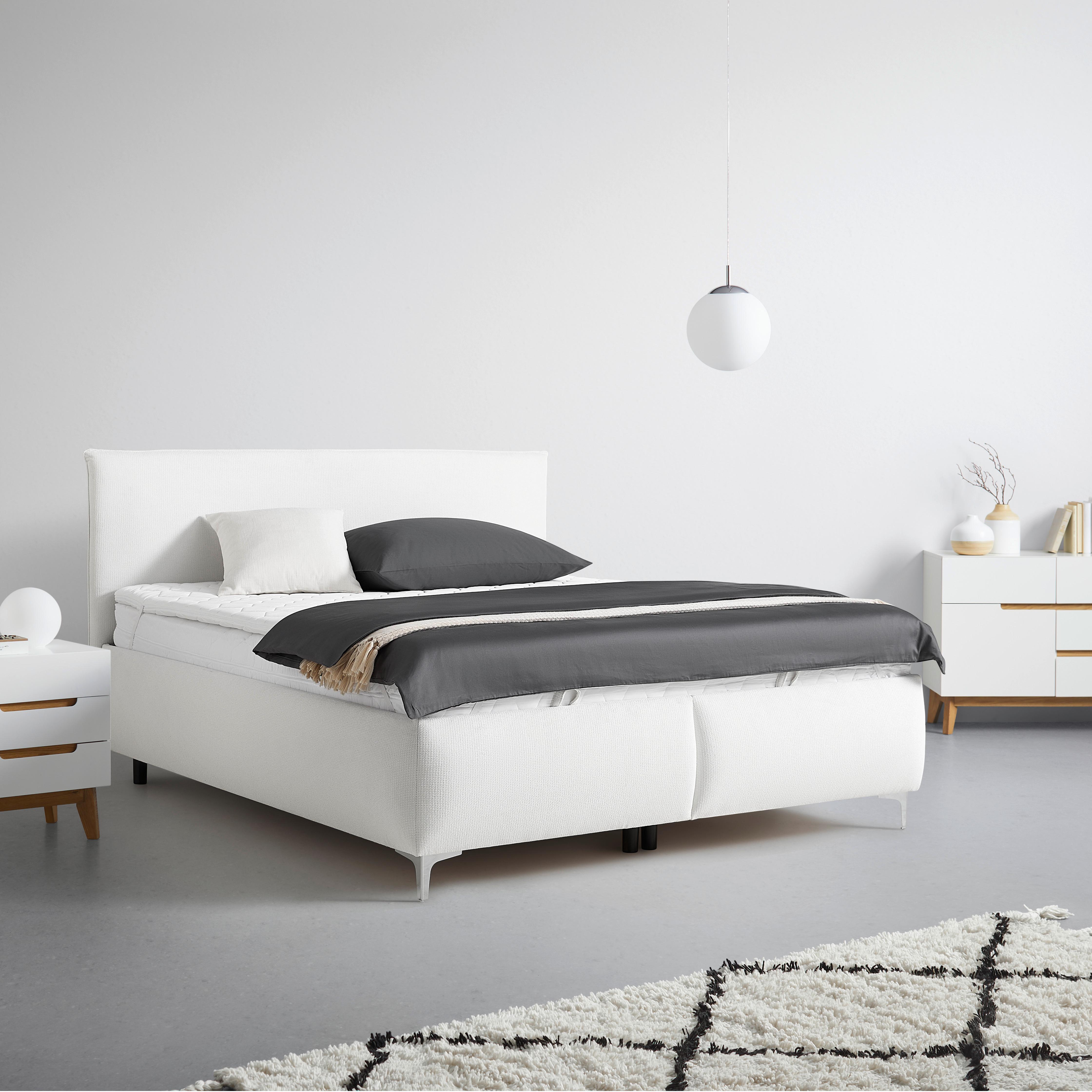 Polsterbett Inez Weiss ca. 180x200cm - Weiss/Silberfarben, Konventionell, Holz/Holzwerkstoff (180/200cm) - Premium Living