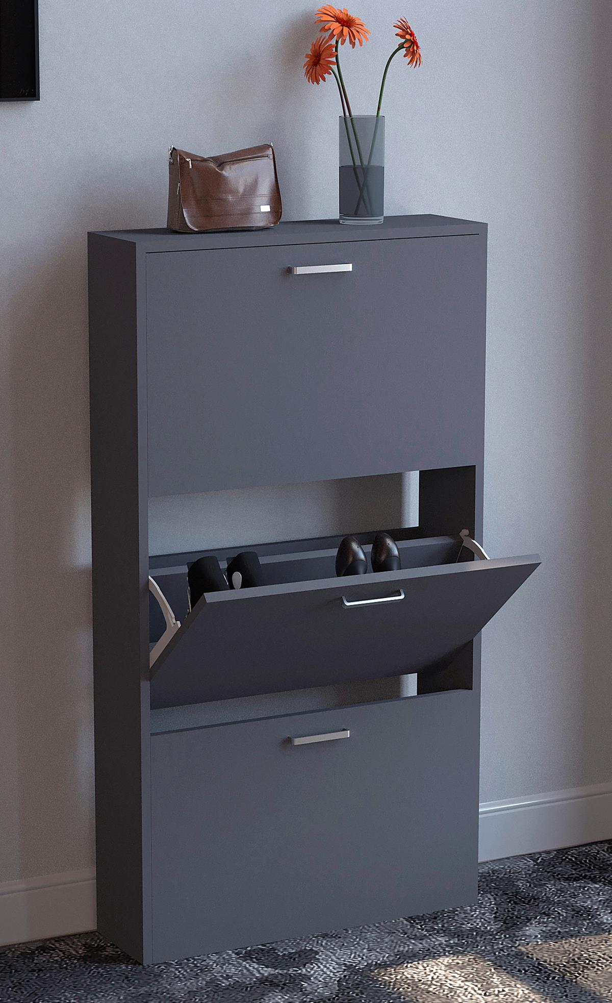 SCHUHSCHRANK SULOS M - Anthrazit/Silberfarben, Design, Holzwerkstoff/Kunststoff (59/108/17cm) - MID.YOU