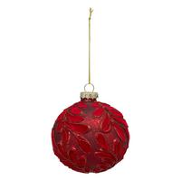 Staklena Kuglica Za Bor Velvet 9cm - tamno crvena, Moderno, staklo (9cm)