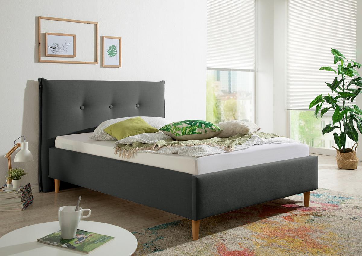 Polsterbett Nelo Anthrazit ca. 140x200 cm - Anthrazit/Naturfarben, MODERN, Holz/Textil (140/200cm) - Livetastic