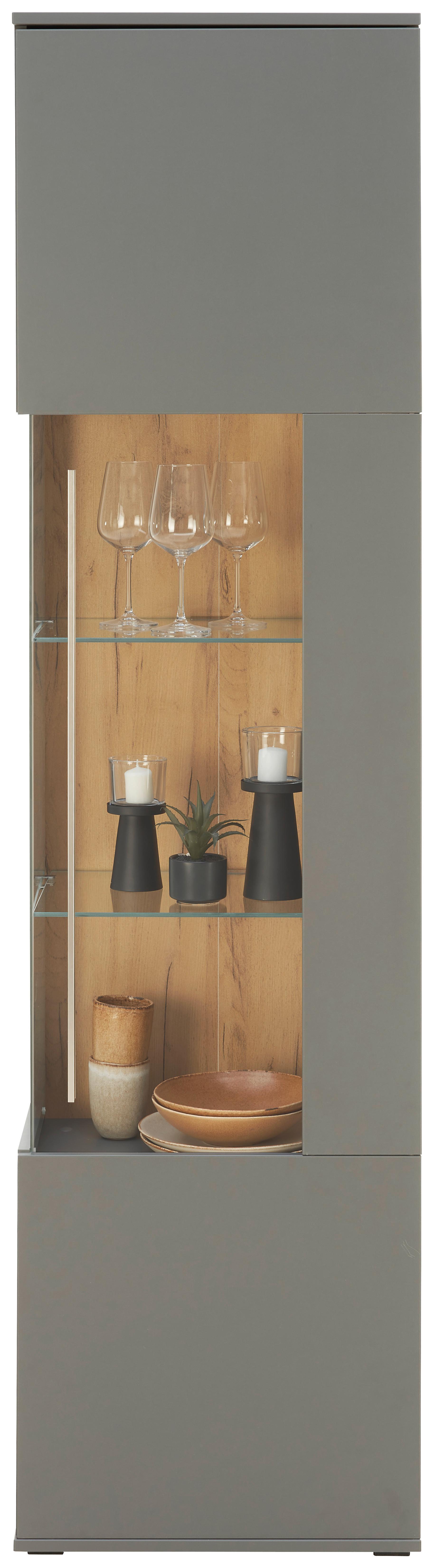 Vitrine Limit in Grau/Eichefarben - MODERN, Glas/Holzwerkstoff (53/201/40cm) - Mömax