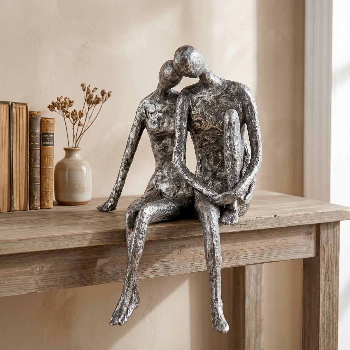 Skulptur Couple Silberfarben - Silberfarben, Basics, Kunststoff (18/25/12cm)