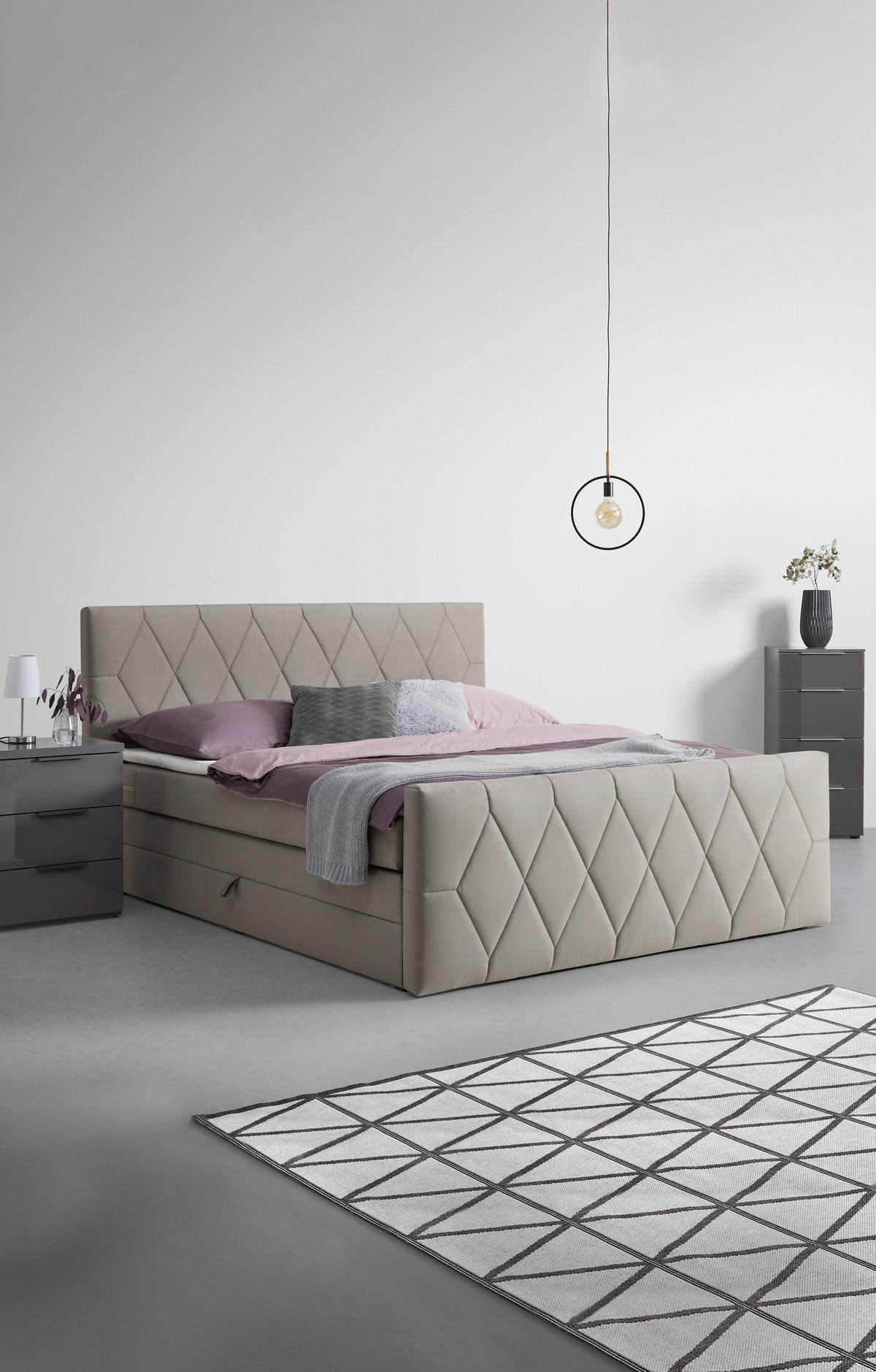 Postelja Boxspring Josie B, Bež, 180x200 - črna/bež, Konvencionalno, umetna masa/leseni material (180/200cm) - Mömax