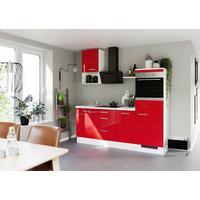 Küchenblock mit Geräten ca. 215 cm Rot/Weiß - Edelstahlfarben/Rot, Trend, Holzwerkstoff/Metall (215cm) - Impuls