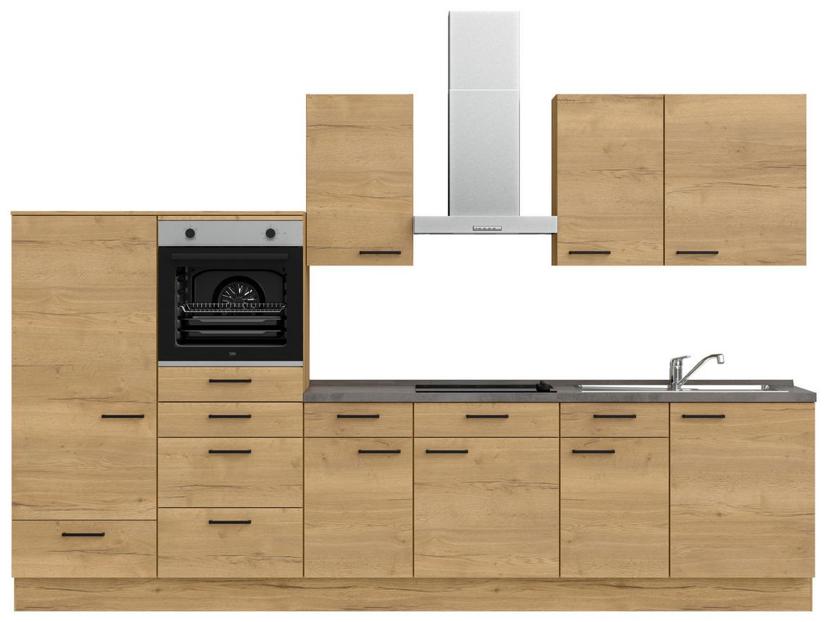 Küchenblock Structura Low m. Geräten Eiche - Schieferfarben/Eichefarben, MODERN, Holzwerkstoff/Metall (330cm) - Nobilia