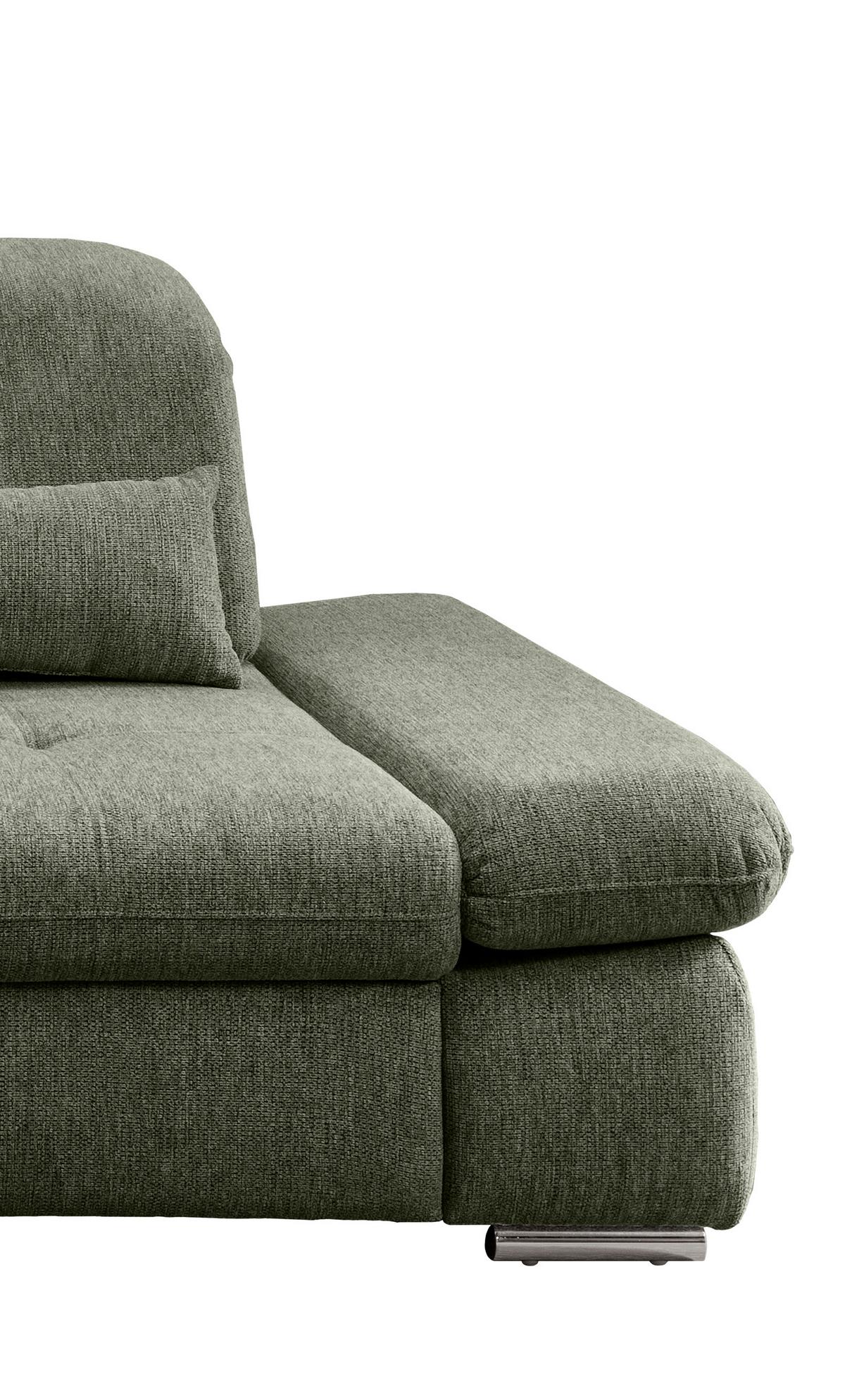 Ecksofa Dalida Dunkel Grün Chenille m. Bettkasten - Chromfarben/Dunkelgrün, Design, Textil/Metall (254/280cm) - Livetastic
