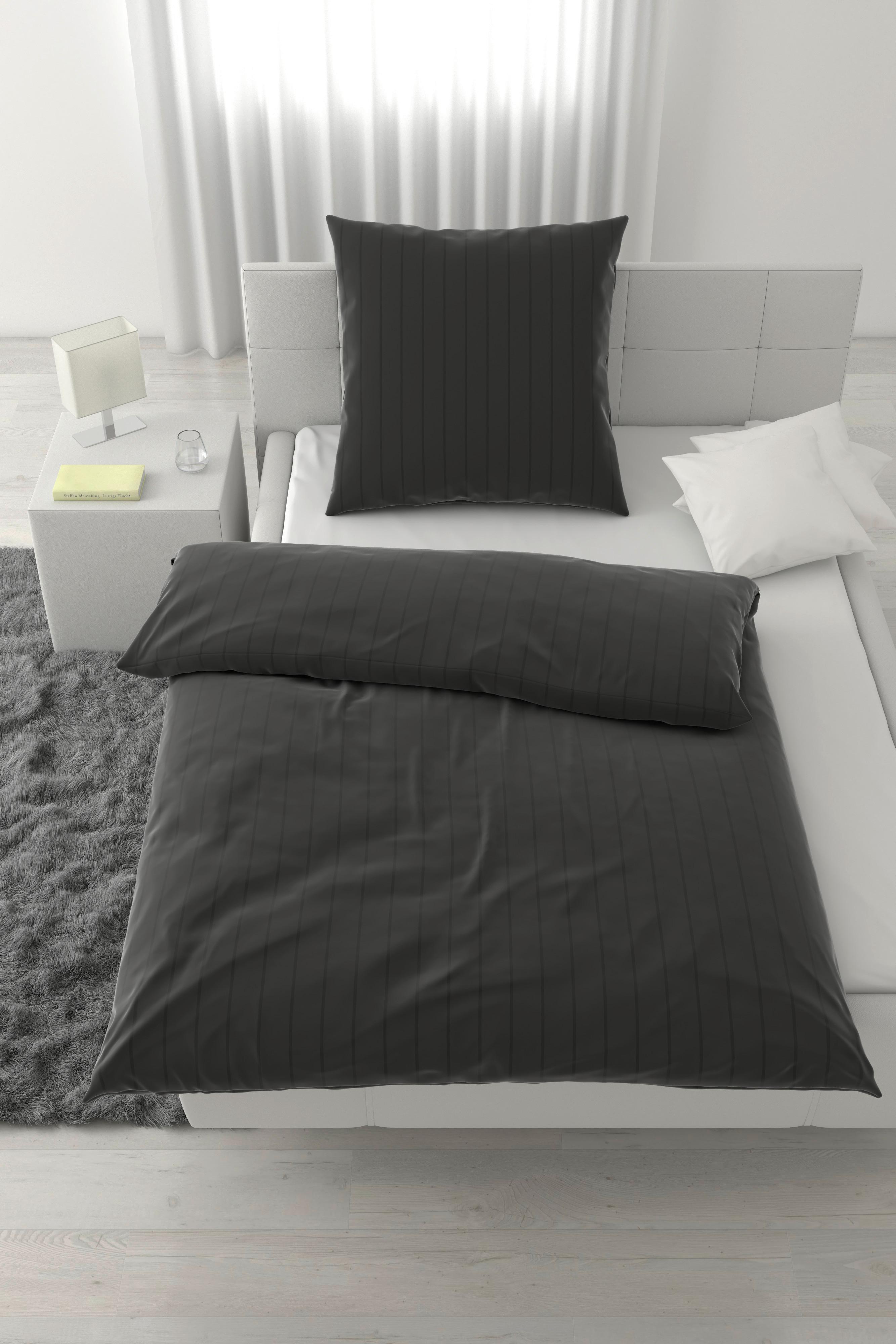 Bettwäsche Dobby Streif XL Schwarz ca. 155x220cm - Schwarz, Textil (220/155cm) - Mömax