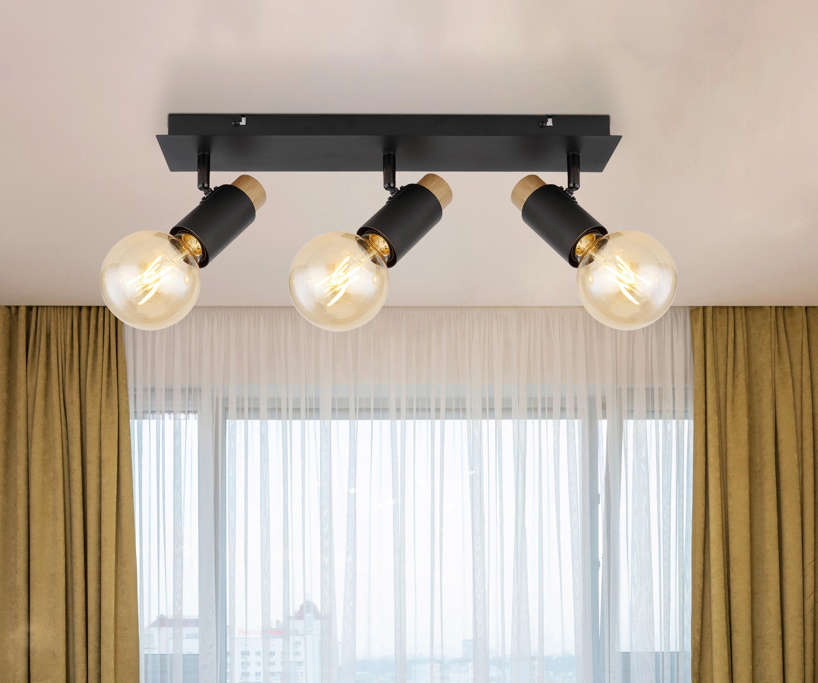 Strahler Matti in Schwarz/Braun max. 40 Watt - Dunkelbraun/Schwarz, Design, Holz/Metall (48,5/8/14,5cm) - Globo