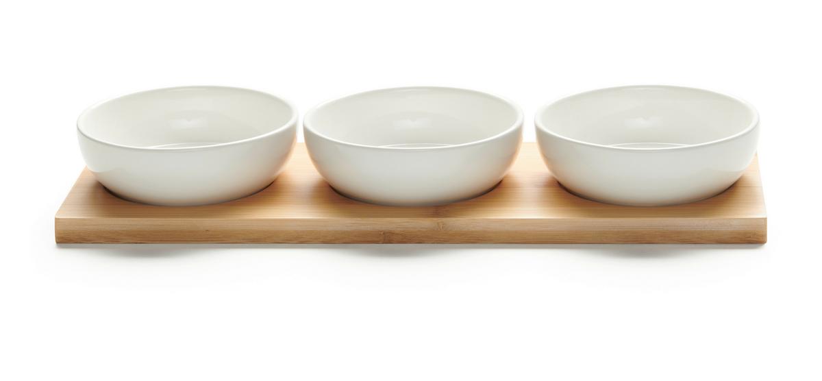 Dipschalenset Tapas Weiß, 4-teilig - Weiß, MODERN, Holz/Keramik (31/11/4cm) - Mömax