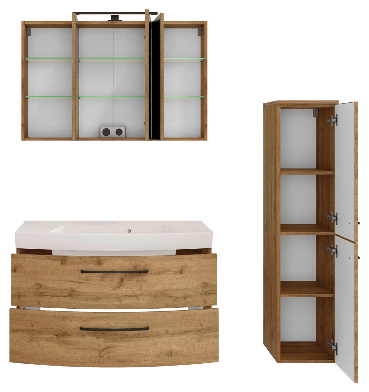 Badezimmer Manchester 3-tlg. ca. 130 cm Wotan Eiche - Eichefarben/Weiß, MODERN, Keramik/Holzwerkstoff (130cm) - Held