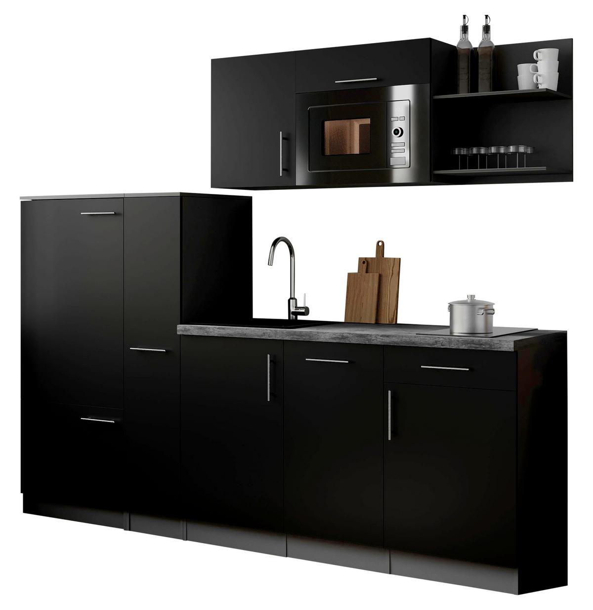 Küchenblock Oliver m. Geräten Schwarz - Schwarz/Grau, Trend, Holzwerkstoff/Metall (235cm) - Respekta
