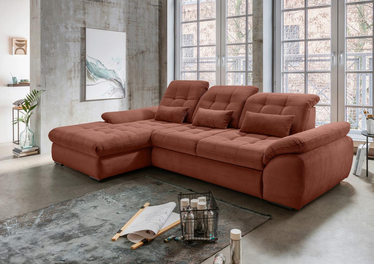 Ecksofa mit Bettkasten Rigatti ca. 184x314 cm Koralle - Koralle/Schwarz, MODERN, Textil/Metall (184/314cm) - Livetastic