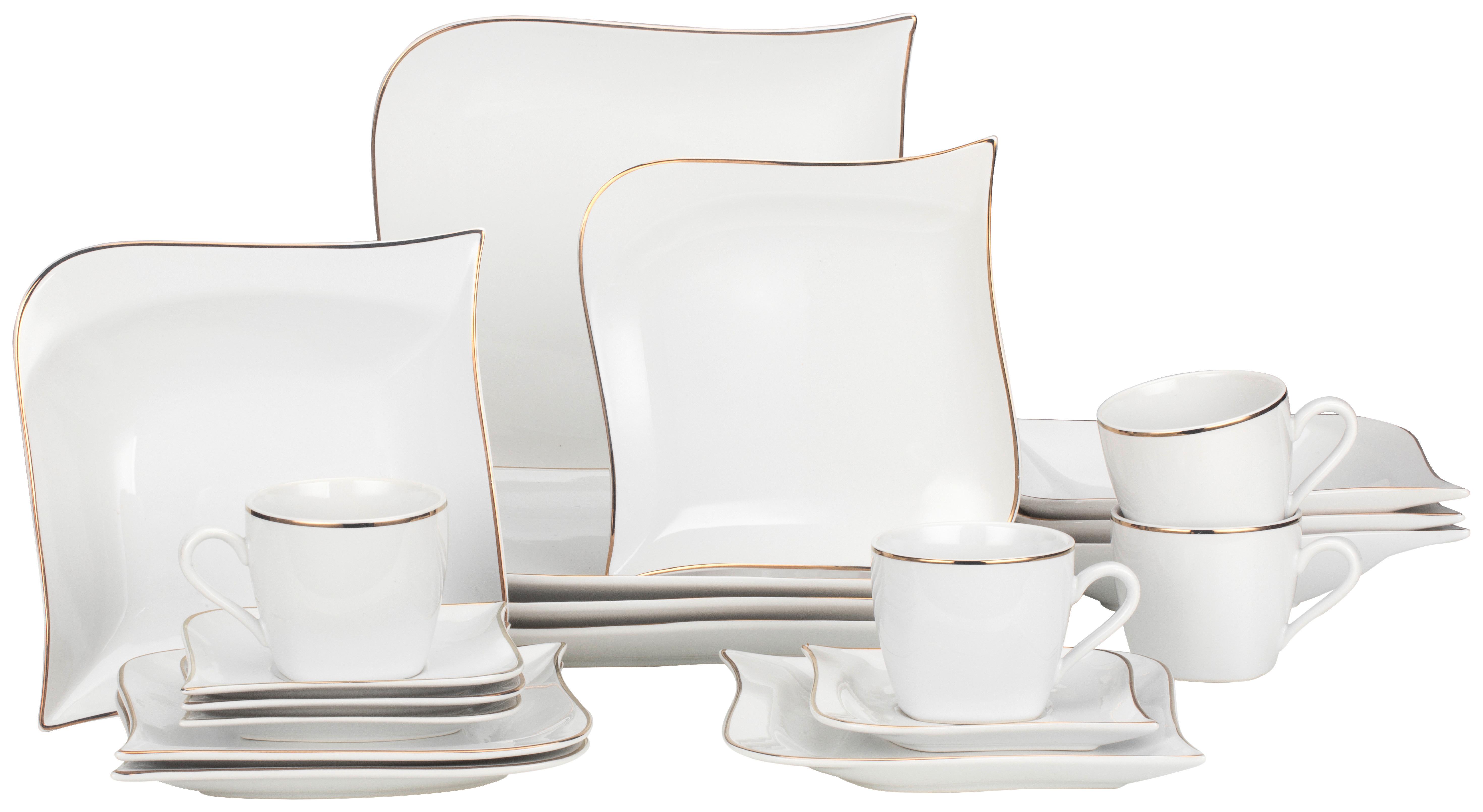 Kombiservice Goldline in Weiss/Gold 20-teilig - Weiss/Goldfarben, Konventionell, Keramik - Premium Living