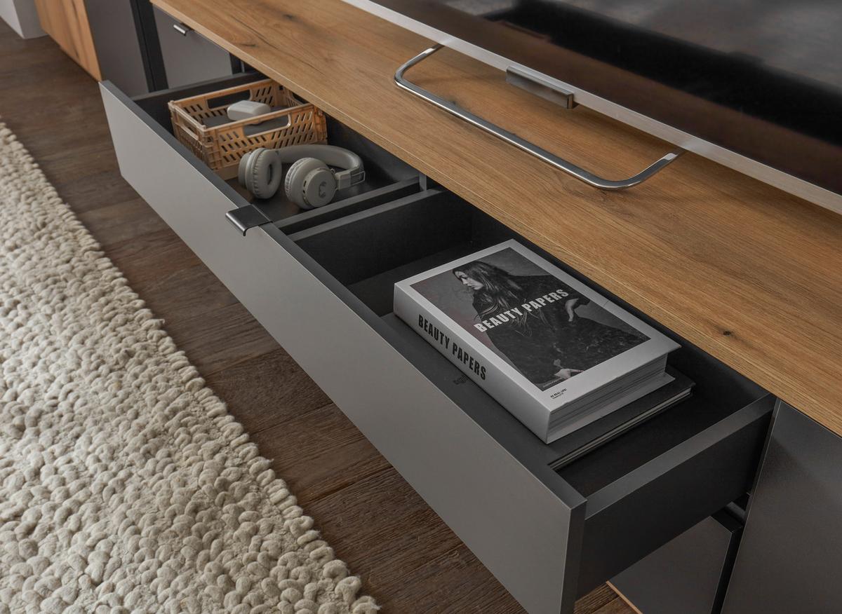 Tv-element Vince Ii, Antracit, Barva Hrasta - črna/barve hrasta, Trend, umetna masa/leseni material (185/47/38cm) - Livetastic