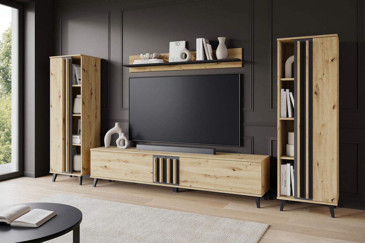 Dnevni Regal Helsinki 1, Barva Hrasta, 4-Delno - črna/hrast artisan, Trend, umetna masa/leseni material (270/140/33cm)