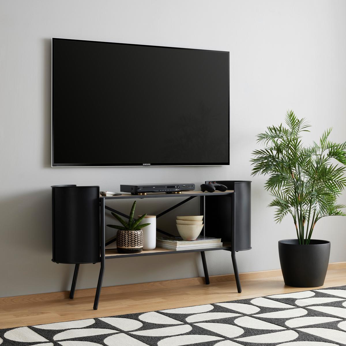 Tv Szekrény Olan - natúr színű/fekete, Lifestyle, faalapú anyag/fa (122/60/33cm) - Premium Living