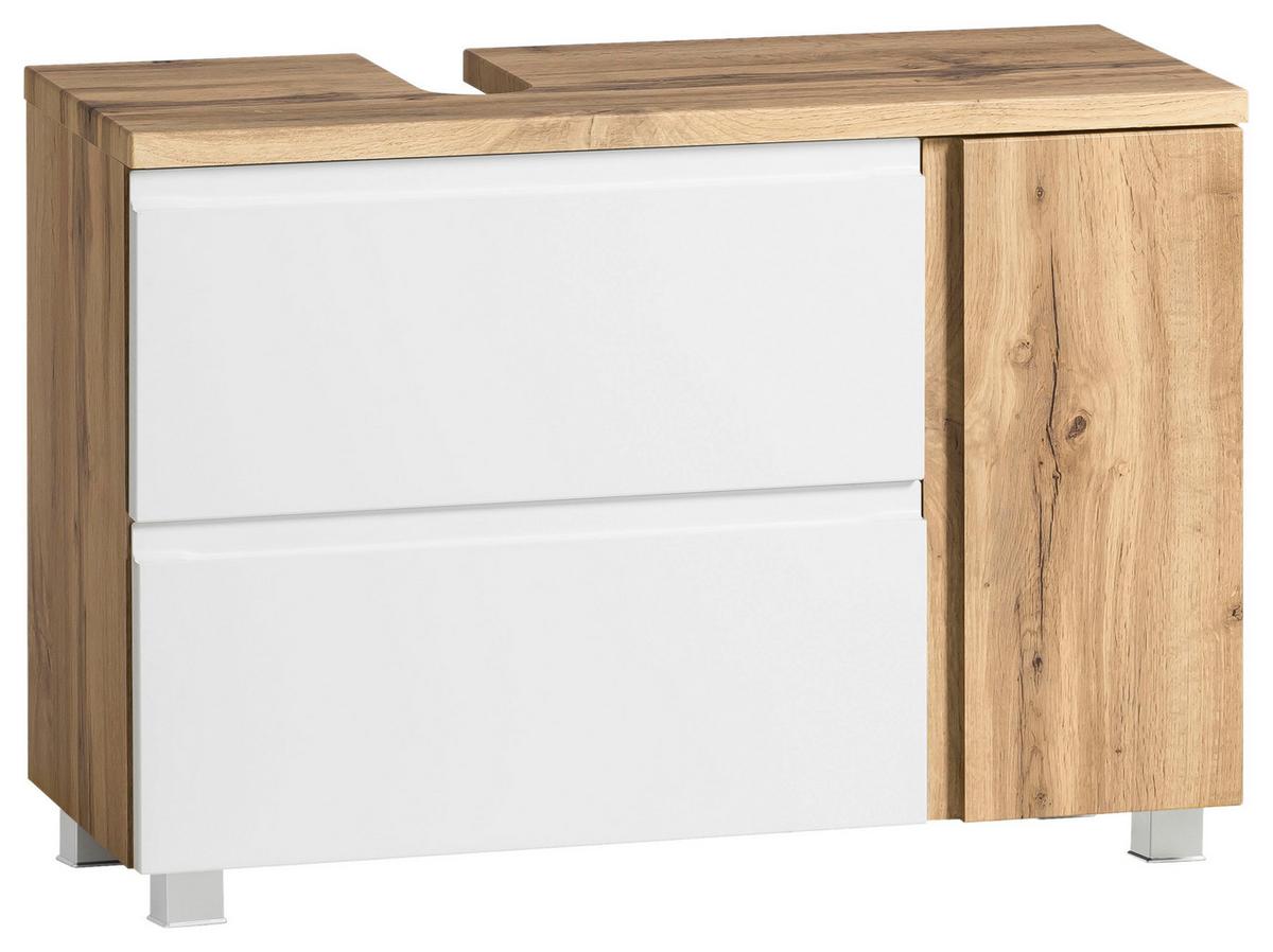 Waschbechenunterschrank Matt weiß/Wotan Eiche - Eiche Wotan/Weiß, MODERN, Holzwerkstoff (85/56/35cm) - Held